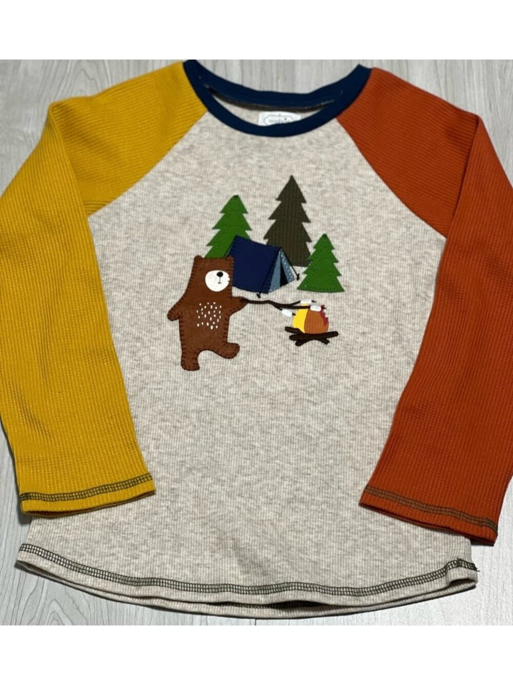 Mud Pie 12m 18m NWT Bear camping s'mores waffle weave embroidery shirt
